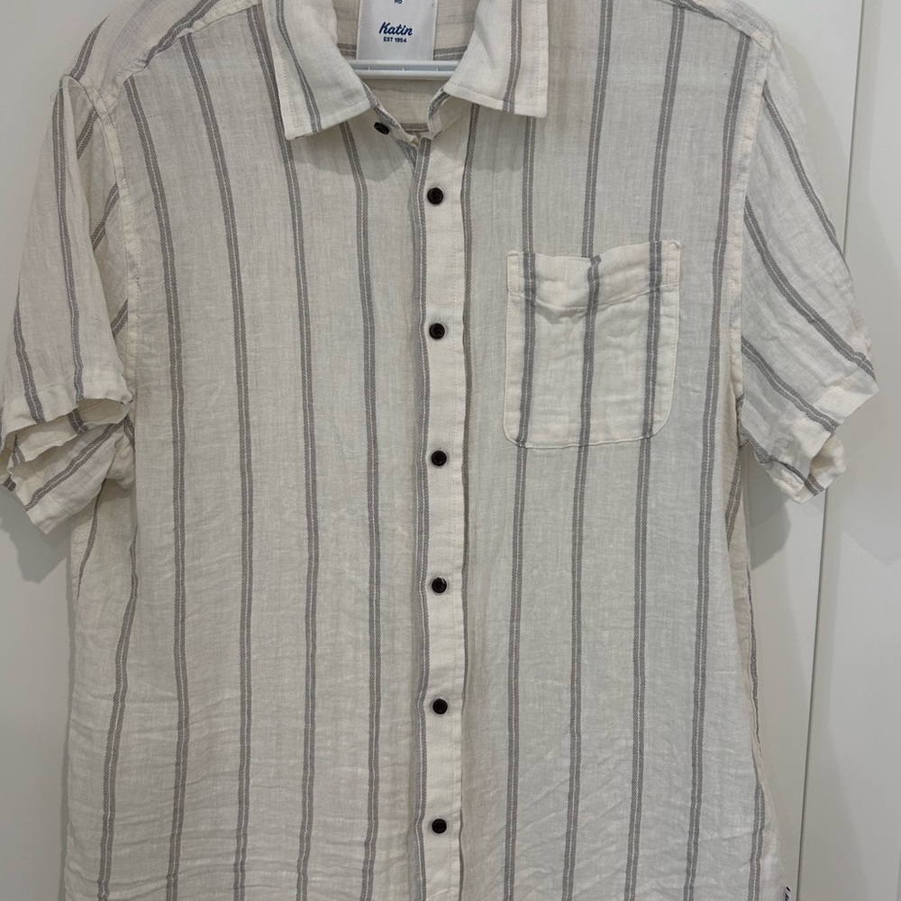 Katin Men's Casual Cream and Gray Striped Shirt
